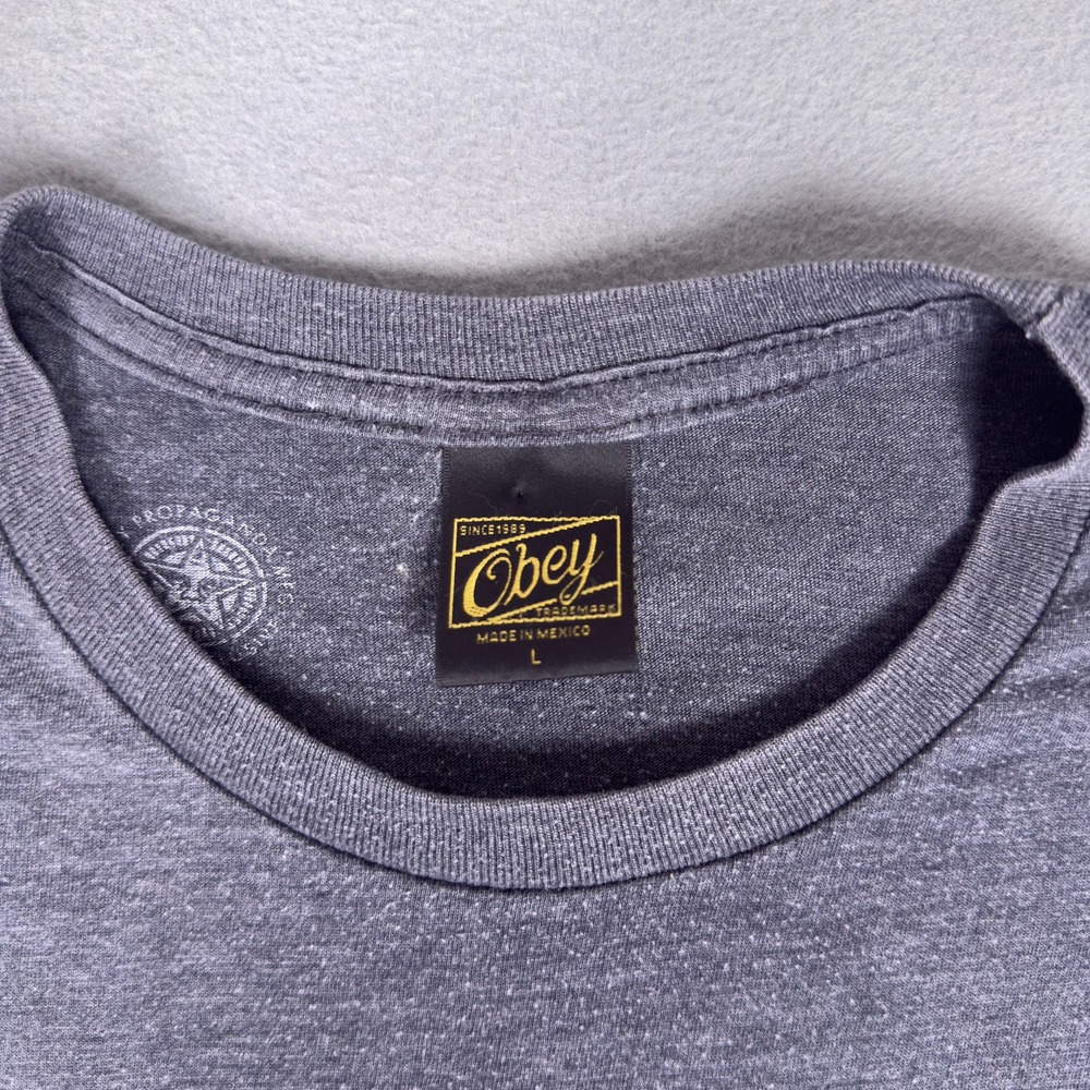 Obey Propaganda T Shirt Mens Large Gray Eagle Graphic Streetwear Skate Crew Tee - Picture 3 of 5